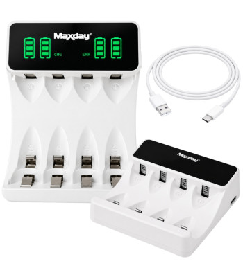 Akumulatoru lādētājs AA/AAA ar USB-C un LCD displeju, Maxday, C704Y4, 8,6 × 6,8 × 2,7 cm