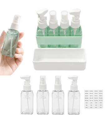 Ceļojumu kosmētikas pudelīšu komplekts ar organizatoru un uzlīmēm, 4 × 50 ml