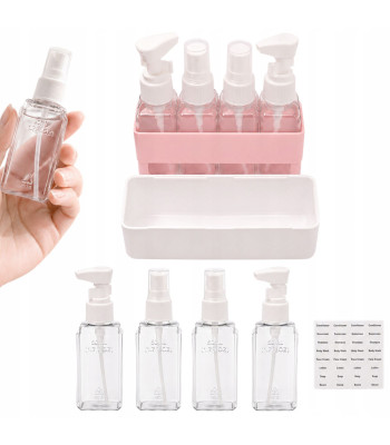 Ceļojumu pudelīšu komplekts kosmētikai ar organizatoru un uzlīmēm, 4 × 50 ml