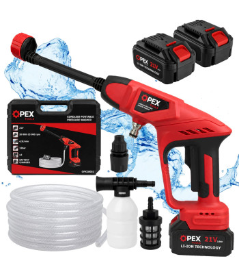 Akumulatora augstspiediena mazgātājs bruģim ar piederumu komplektu, OPEX TOOLS OPX28001, 21V, 2 × 3.0Ah