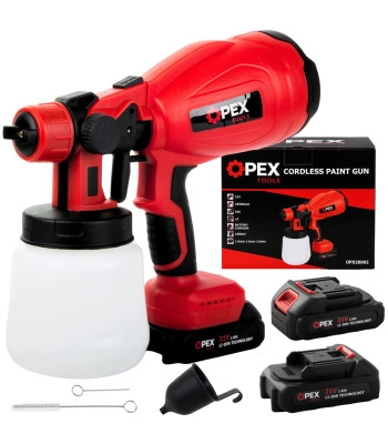 Akumulatora krāsošanas pistole OPEX TOOLS, HVLP, 800 W, 21 V, 2 akumulatori, OPX28002