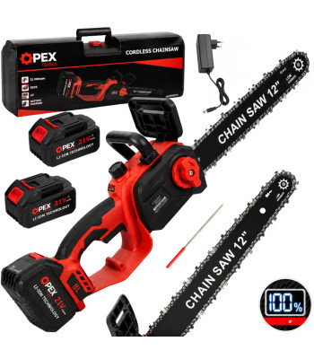 Akumulatora ķēdes zāģis OPEX TOOLS ar bezsuku motoru un transportēšanas koferi, OPX28015, 12″, 2 × 21V 3.0Ah