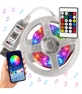 RGB LED lente ar Bluetooth vadību, lietotni un tālvadības pulti, 10 m