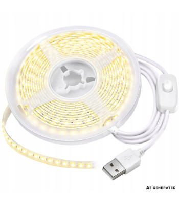 Pašlīmējoša LED lente ar slēdzi, auksti balta gaisma, USB 5 V, 3 m