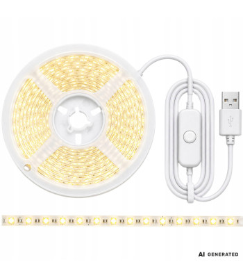 Pašlīmējoša LED lente ar slēdzi, auksti baltu gaismu un USB 5 V barošanu, 5 m