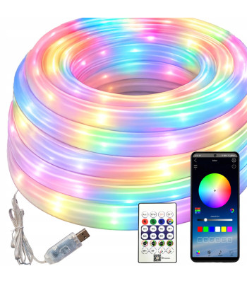 Elastīga RGBIC LED neona lente ar Bluetooth, lietotni, tālvadības pulti un USB, 360°, 5m