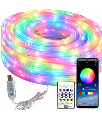 Elastīga LED neona lente ar RGBIC 360° apgaismojumu, Bluetooth, lietotni, tālvadības pulti un USB, 10 m