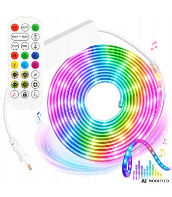 Neona LED lente RGB ar Bluetooth, lietotni un tālvadības pulti, ūdensizturīga, 5 m