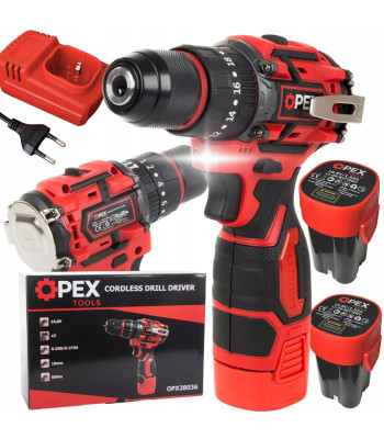 Akumulatora triecienurbjmašīna-skrūvgriezis OPEX TOOLS ar bezsuku motoru, 2 akumulatoriem un koferi, OPX28036, 16,8 V