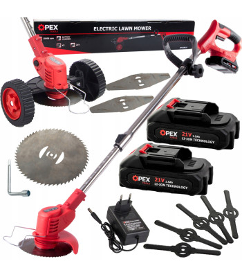 Akumulatora zāles trimmeris ar vadriteņiem, 2 akumulatoriem OPEX TOOLS OPX28025, 88–124 cm