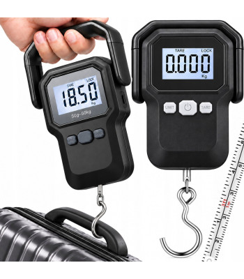 Digitālie bagāžas un makšķerēšanas svari ar mērlenti, LCD, 50 kg, 10 g, 160 cm