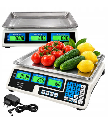 Elektroniskie bezvadu tirdzniecības svari ar cenu aprēķinu un akumulatoru, 40 kg, 2 g