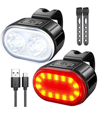 Uzlādējamu LED velosipēda lukturu komplekts — priekšējais un aizmugurējais