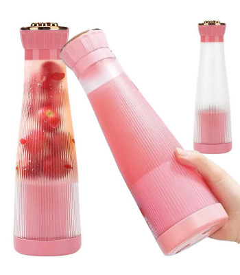 Pārnēsājamais bezvadu smūtiju blenderis ar USB uzlādi, rozā, 400 ml