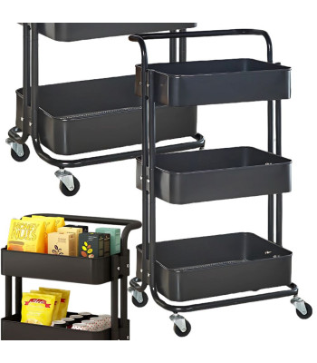Virtuves un vannasistabas plaukts uz riteņiem, 3 līmeņu metāla organizators, 76 × 43 × 36 cm
