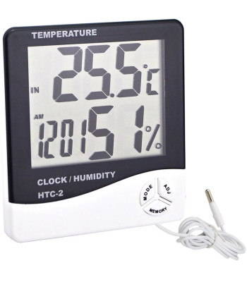 Digitālais LCD termometrs iekštelpu un āra temperatūras un gaisa mitruma mērīšanai, ar pulksteni, datumu un modinātāju