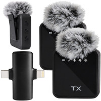 Bezvadu piespraužamo mikrofonu komplekts tālrunim ar USB-C/Lightning uztvērēju, 2 gab.
