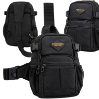 Vīriešu jostas soma pār plecu (crossbody) ar vairākām kabatām, melna