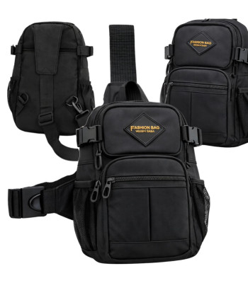 Vīriešu jostas soma pār plecu (crossbody) ar vairākām kabatām, melna