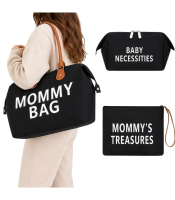 Māmiņu soma Mommy Bag ar kosmētikas maciņu un organizatoru, 3 vienā, melna, 57 × 23 × 34 cm