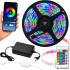 RGB LED lente ar tālvadības pulti, lietotni, Music Sync un barošanas bloku, 10 m, 12 V, 2835RGB