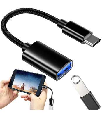 USB-C–USB-A 3.0 OTG adapteris ar pītu kabeli, 11 cm