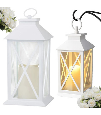 Dekoratīva LED laterna ar elektrisko sveci, balta, 28cm x 14cm x 14cm