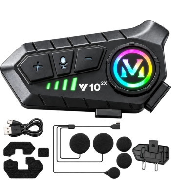 Motocikla ķiveres interkoms ar Bluetooth, mikrofonu, RGB apgaismojumu un USB-C, U10 2X