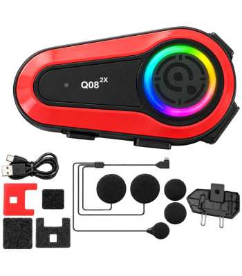 Motocikla ķiveres Bluetooth interkoms ar mikrofonu, RGB apgaismojumu un USB-C, Q08 2X