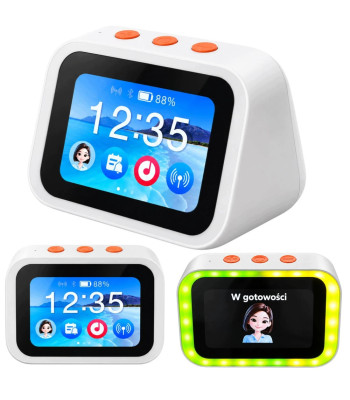 AI viedais galda pulkstenis ar skārienekrānu, Bluetooth un LED apgaismojumu