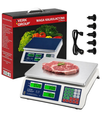 Verk Group veikala kalkulācijas svari ar LCD displeju un akumulatoru, 40 kg, 5 g