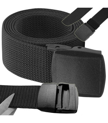 Militārā taktiskā josta ar plastmasas sprādzi izdzīvošanai, melna, 120cm x 3,7cm
