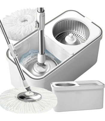Rotējošais grīdas mops Spin Turbo ar spaini un mikrošķiedras uzlikām, 360°, 2 gab.