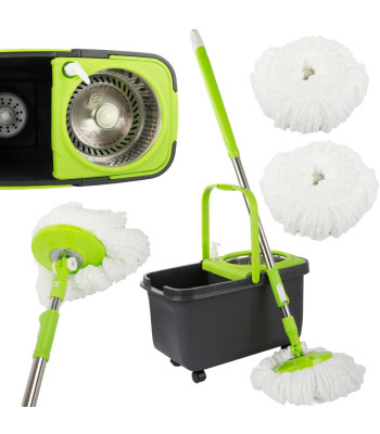 Rotējošais grīdas mops ar spaini, dozatoru un 2 mikrošķiedras uzlikām, 360°