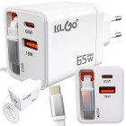 Ātrās uzlādes tīkla lādētājs ar iebūvētu USB-C kabeli, balts, 65 W, PD-75
