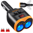 Automašīnas cigarešu aizdedzinātāja ligzdas sadalītājs ar lādētāju, 2 USB-A un 1 USB-C, QC 3.0, 12–24 V, 80 W