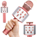 Apaļš bezvadu karaoke mikrofons ar Bluetooth skaļruni un balss modulatoru, rozā, 23 cm