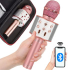 Apaļš bezvadu karaoke mikrofons ar Bluetooth skaļruni un futrāli, rozā, 22 cm