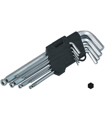 Garās sešstūra atslēgas ar lodveida galiem, Cr LONG 9X, 1.5-10MM