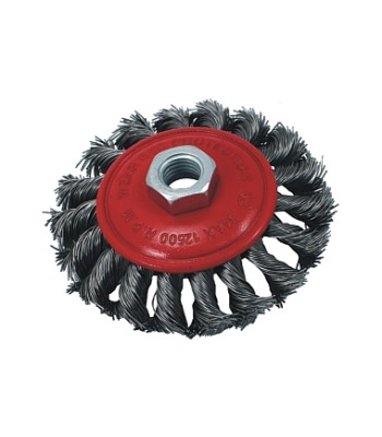 Rotējoša tērauda stiepļu diskveida leņķa suka COIL BEVEL M14 100MM