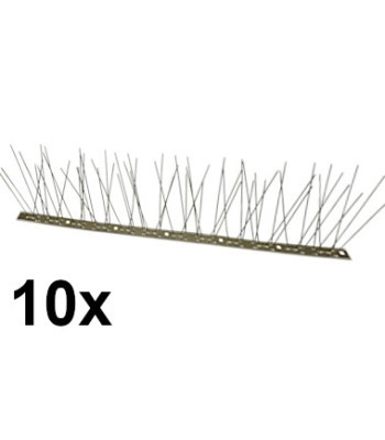 Putnu atbaidīšanas tapas ar nerūsējošā tērauda pamatni, tapas 6-4-6-4, 10 gab., 10 x 50 cm, platums 8,5 cm, augstums 11,8 cm