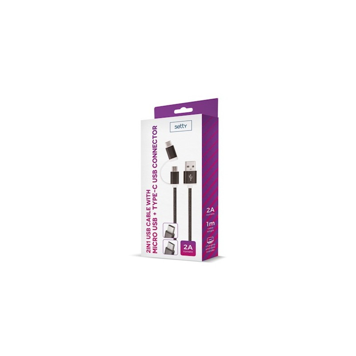 2in1 USB kabelis micro USB+type-C, melns