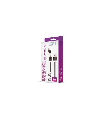 2in1 USB kabelis micro USB+type-C, melns