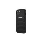 AMG futrālis iPhone 14 Pro 6.1 AMHCP14LGSEBK melns HC ādas reljefs līnijas balts logotips