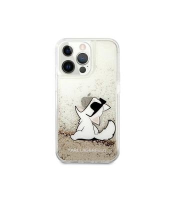 Karla Lāgerfelda futrālis iPhone 13 Pro Max 6,7 KLHCP13XGCFD zelts Liquid Glitter Choupette Fun
