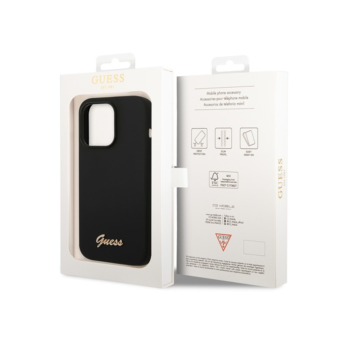 Guess telefona maciņš iPhone 14 Pro Max 6,7 GUHCP14XSLSMK melns ciets telefona maciņš Silikona Vintage zelta logotips