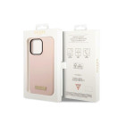 Guess telefona maciņš iPhone 14 Pro Max 6.7 GUHMP14XSBPLP rozā cietais telefona maciņš Liquid Silikone Logo Plate MagSafe