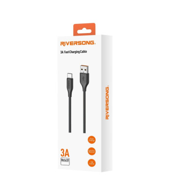 Riversong kabelis Beta 09 USB - USB-C 1.0m 3A melns CT85