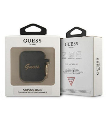 Guess telefona maciņš AirPods GUA2SSSK melns Silikona Vintage Script