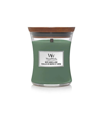 WoodWick Aromātiskā sveču vāze vidēja izmēra Piparmētru lapas - Ozols 275 g
